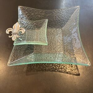Thirstystone 2-Piece Square Chip N Dip Glass Set, Fleur De Lis